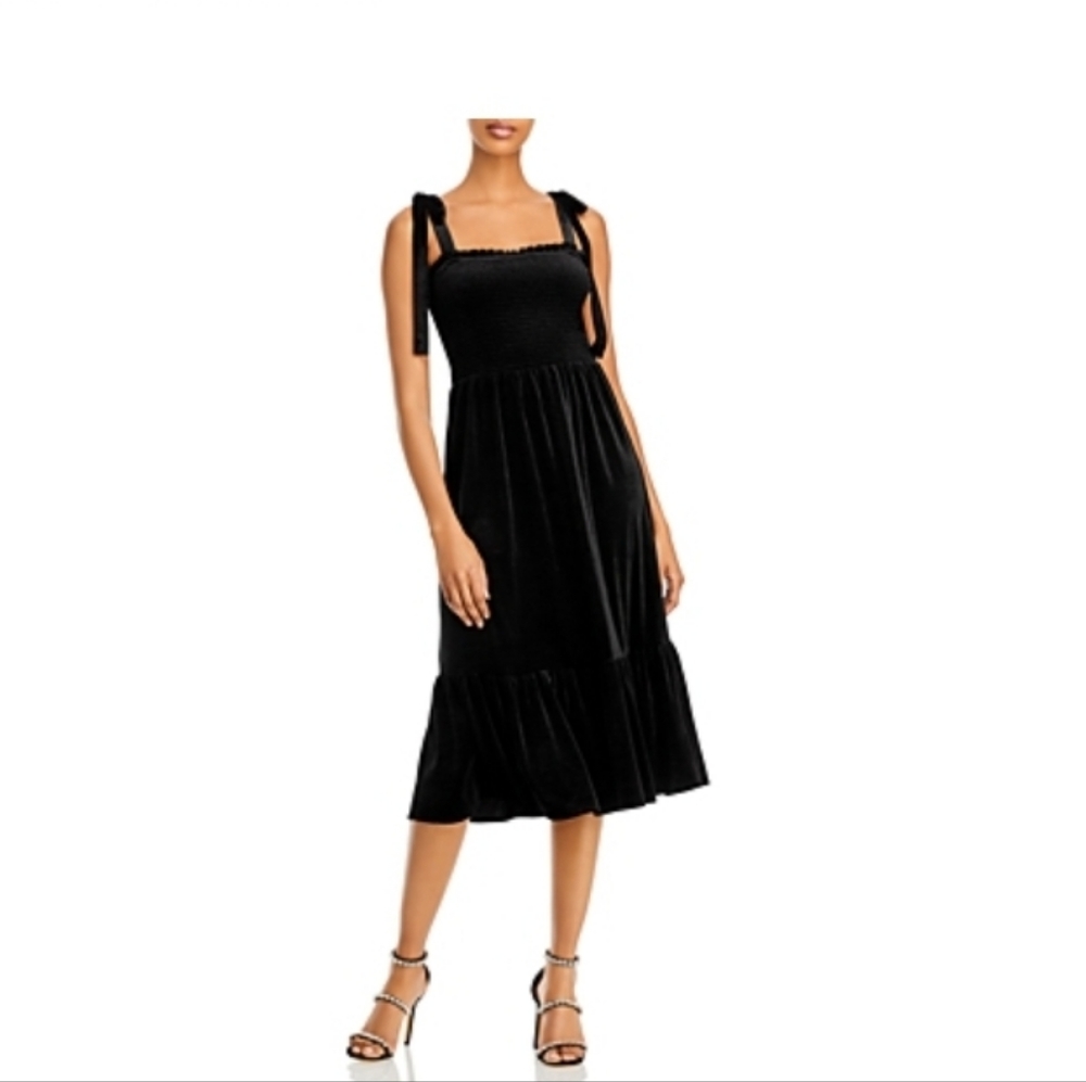 Lucy Paris Velvet Ruffle Smocked Midi Size XS Black New MSRP $98 - Picture 7 of 7
